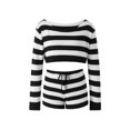thumbnail image 3 of Gupgi 2Pcs Women Knit Outfits, Solid Color'Stripe Off Shoulder Crop Tops + Elastic Waist Shorts Set, 3 of 9