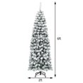 thumbnail image 4 of Patiojoy 6ft Pencil Artificial Christmas Tree Snow Flocked Pencil Tree with Flexible Stand, 4 of 8