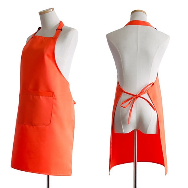 Under 25,Kitchen Aprons for Women and Men, Chef Apron with Pockets, Durable Cleaning and Cooking Apron, | 100%Polyester, Orange-171 $BS$3