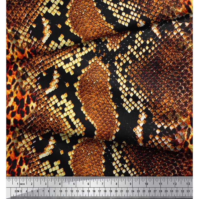 Soimoi Orange Rayon Crepe Fabric Leopard & Snake Animal Skin Print Sewing Fabric Yard 46 Inch Wide