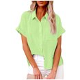 thumbnail image 1 of Timegard Womens Tops Plus Size Cotton Linen Short Sleeve Lapel V-Neck Button down Side Split Casual Tops, 1 of 5