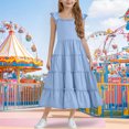 thumbnail image 2 of Diufon Robe Maxi pour Filles Été Décontractée à Manches Cap, Robe Trapèze, Ourlet à Volants, Robe Fluide pour Préados 3-13 Ans, 2 of 9