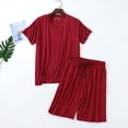 thumbnail image 2 of Mlkoz Ensemble de Pyjamas pour Hommes Été Doux Col en V Vêtements de Nuit Manches Courtes avec Poche Ensemble Léger l-TTTG, 2 of 4