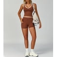 thumbnail image 4 of PISONIC Women Two Piece Workout Sets Color Block Backless Tank Top and High Waist Booty Lifting Shorts Gym Yoga Active Outfits, 4 of 6