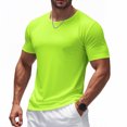 thumbnail image 4 of Viluyesy T-Shirt Actif d'Été à Séchage Rapide pour Homme, Col Ras du Cou, Muscle, Doux, Extensible, Uni, Manches Courtes, Vert Fluorescent, TG, 4 of 9