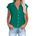 thumbnail image 1 of Timegard Hauts Grande Taille pour Femmes Coton Lin Manches Courtes Col en V Boutonné Blouse Décontractée, 1 of 6