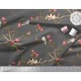 thumbnail image 3 of Soimoi Gray Poly Georgette Fabric Floral & Franklin Gull Bird Decor Fabric Printed Yard 42 Inch Wide, 3 of 5