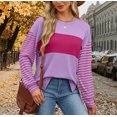 thumbnail image 2 of Amzcrzy Chandail en Molleton Femme Col Rond Manches Longues T-Shirts Décontractés Tunique à Rayures Blocs de Couleur Basiques, 2 of 9