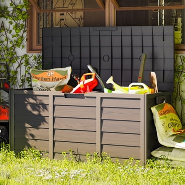 Ktaxon 75gal Outdoor Garden Plastic Storage Deck Box Chest Tools Black - Black