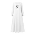 thumbnail image 4 of Meichang Robes d'Été Décontractées pour Femmes, Robes Maxi Évasées en Coton et Lin, Manches Longues, Encolure Dégagée, Imprimé Pissenlit, Robes Amples en Lin avec Poches, Blanc TTG, 4 of 5