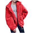 thumbnail image 1 of Ladies Loose Plush Long Sleeve Zipper Pullover Pocket Color Sweater Coat, 1 of 6
