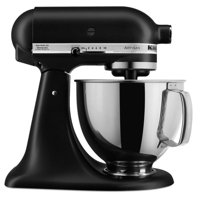 KitchenAid® Artisan® Série Mélangeur sur Socle à Tête Inclinable de 5 Pintes en Noir Mat avec Bol et Poignée en Acier Inoxydable de 5 Pintes, Doté d'Une Conception à Tête Inclinable et d'Un Contrôle à 10 Vitesses pour un Mélange Polyvalent dans les Petits Appareils de Cuisine.