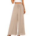 thumbnail image 4 of GZWYHT Wide Leg Pants,Palazzo Pants,Women's Wide Leg Pants Flowy Ruffle Solid Color Drawstring Waist Pants,Flowy Pants,High Waisted Pants,Sweatpants Women,Beige,L, 4 of 4