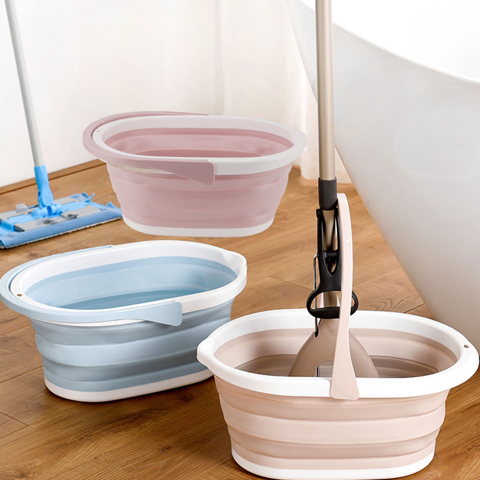 Collapsible Mop Bucket, Large Capacity Portable Handle Sturdy PP Collapsible Plastic Bucket For Home Bathroom Patio, Camping, Laundry Room, Garden