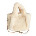 thumbnail image 2 of LinYooLi Sac Fourre-Tout en Fausse Fourrure Couleur Unie Automne Hiver Poignée Supérieure Doux Chaud Mode Portable Simple Décontracté pour Week-End Vacances, 2 of 6