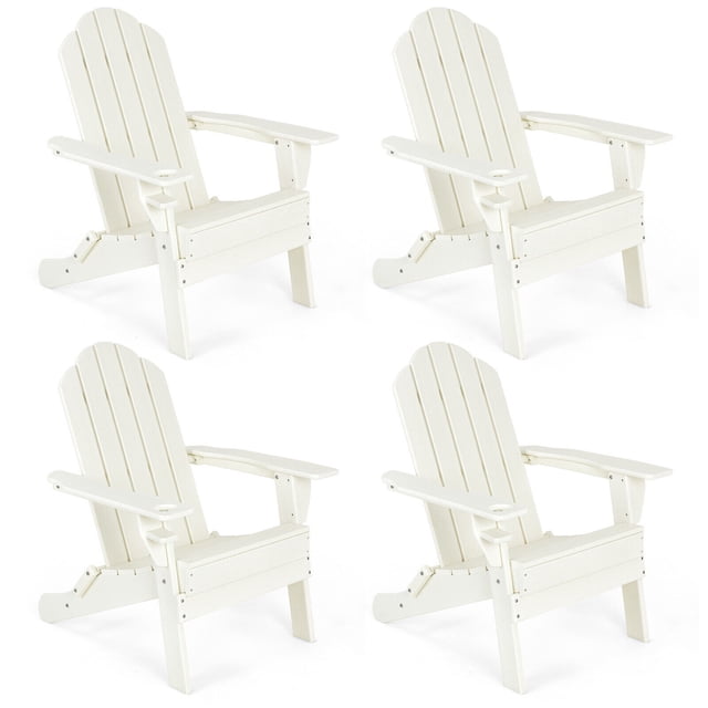 Gymax Lot de 4 Chaises Adirondack Pliantes pour Patio, Résistantes aux Intempéries, avec Porte-Gobelet, Cour, Blanc