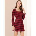 thumbnail image 2 of INSPIRE CHIC Women's Fall Square Neck Vintage Mini Plaids Dress, 2 of 6