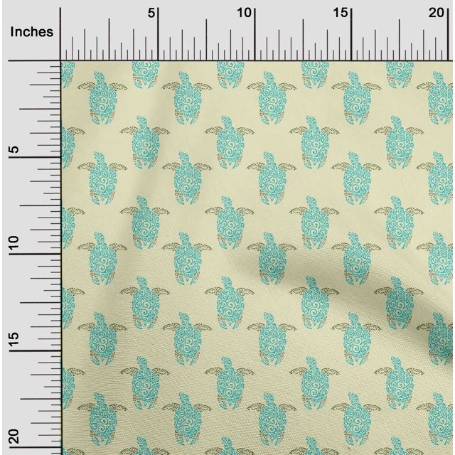 oneOone Cotton Poplin Fabric Turtle Block Print Sewing Fabric BTY 56 Inch Wide