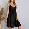 thumbnail image 4 of Kyusrd Robes d'Été à Bretelles pour Femmes 2025 Sans Manches à Col en V Mini Robe Chemise Décontractée Taille Haute Plissée Bohème à Volants Ligne A Robes d'Été, 4 of 9