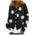 thumbnail image 1 of Cardigan Sweaters for Women Open Front Blouses Cute Crew Neck Sweater Daisy Long Sleeve Tops Button Down Cardigans, 1 of 5