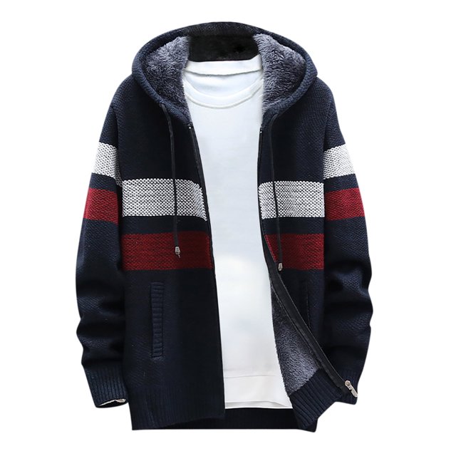 Cardigan Long pour Hommes Décontracté à Empiècements, Manches Longues, Tricot, Cardigan à Capuche, Manteaux à Fermeture Éclair