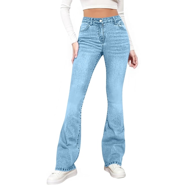 JMYHOAM Jeans for Women Ladies' Elastic Wide Leg High Waist Versatile Loose Straight Leg Jeans