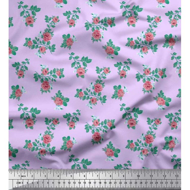 Soimoi Poly Georgette Tissu Feuilles & Rose Imprimé Floral 1 Yard 42 Inch Wide