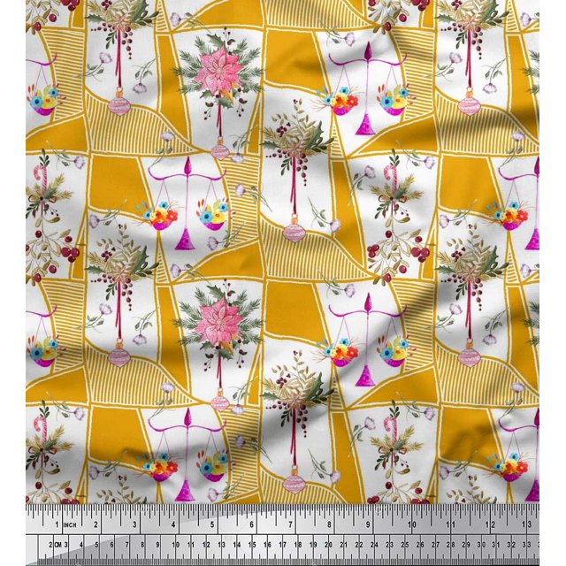 Soimoi Rayon Fabric Leaves & Flower Floral Decor Fabric Printed Yard 56 Inch Wide