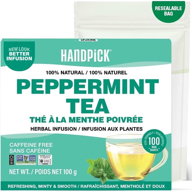 HANDPICK Peppermint Tea Sachets, 100 Unités / Tisane Sans Caféine