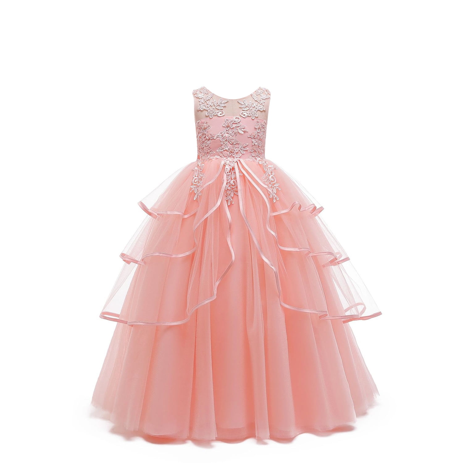 KAWELL Girls Sleeveless Embroidered Princess Gala Dress Kids Prom Dress
