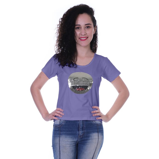 Moomaya T-shirt à Manches Courtes pour Femmes avec Col Rond, Écusson à Paillettes, Coupe Décontractée - 1O