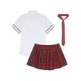 thumbnail image 4 of iiniim Ensemble de Cheerleading pour Femmes, Uniforme de Sport, Chemise à Manches Courtes avec Jupe à Carreaux, Rouge L, 4 of 7