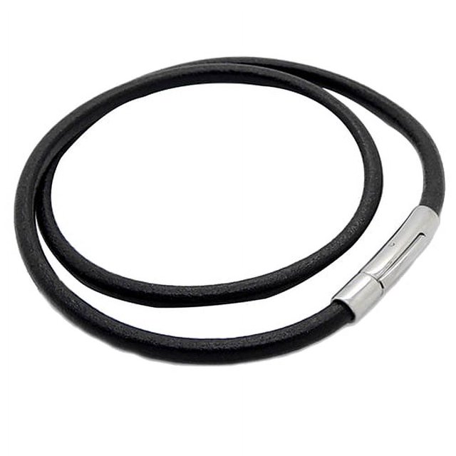 Collier pour Hommes Garçons Noir Rond en Similicuir avec Cordon et Cadenas en Acier Inoxydable Bijoux