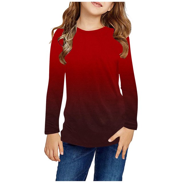 RXIRUCGD Chemises à Manches Longues pour Filles, Col Rond Mignon, Blouses Décontractées Élégantes, Rouge, Taille : 4 Ans