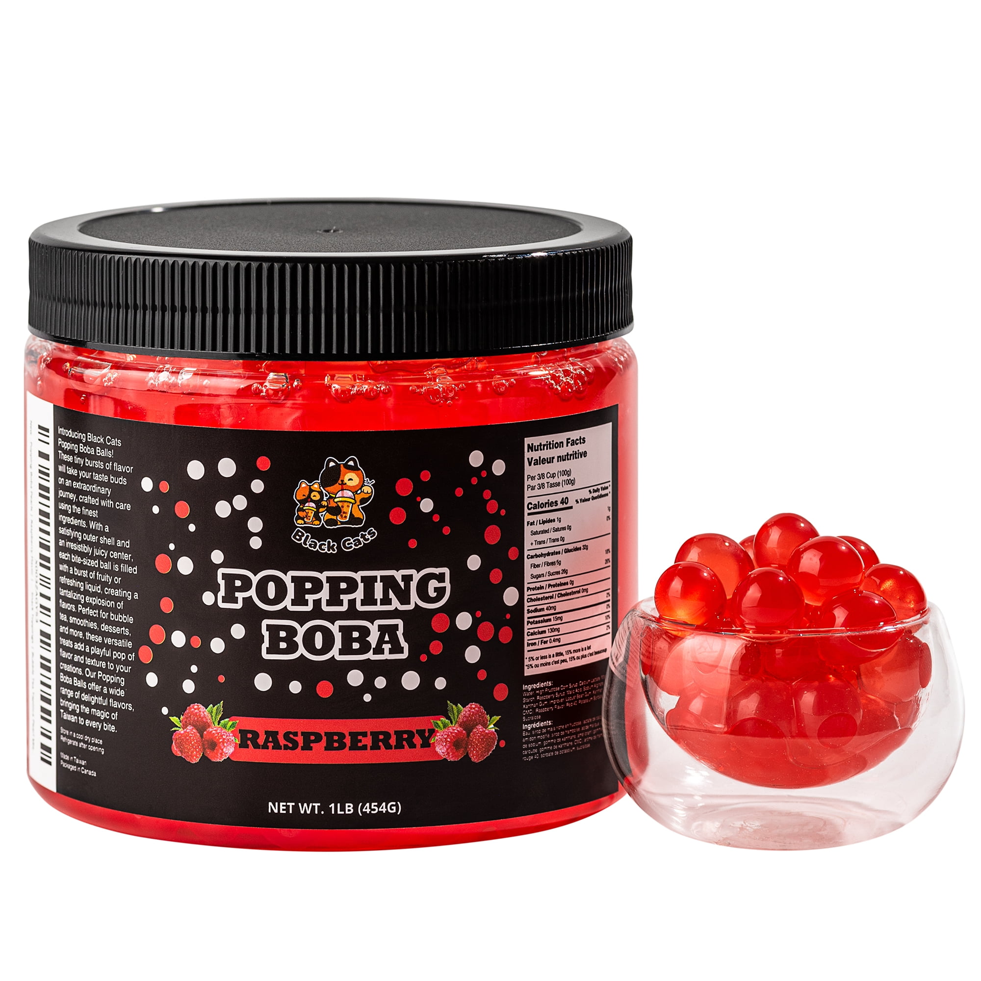 Black Cats Popping Boba Pearls | Raspberry Flavor | 1LB (454g