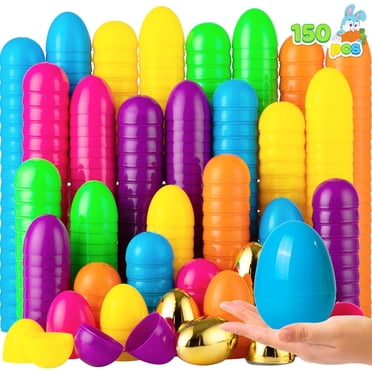Joyfy 150 Pcs Easter Eggs 2.3",(6 cm) Fillable Empty Plastic Easter Eggs Bulk with 6 Pcs Gold Eggs for Easter Hunt, Filling Treats, Party Favor, Basket Stuffers, Classroom Prize Supplies, Decoration