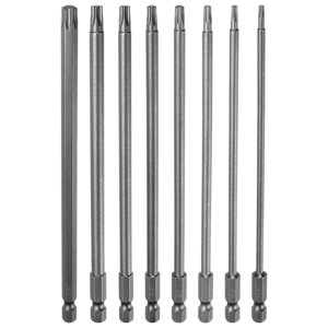 Uxcell T8-T40 Magnetic Security Star 5 Point Torx Screwdriver Bit Set 1/4" Hex Shank 5.9" Length Screw Driver, 8 Pack