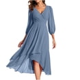 thumbnail image 1 of cfhntfmh Robes d'Invitée de Mariage pour Femmes en Mousseline Confortable à Manches 3/4 Robe Tendance d'Automne Fluide à Col en V Robe de Sortie pour Fête, 1 of 5