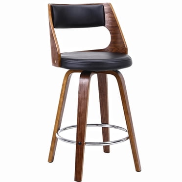Wood Swivel Bar Stools, 26" Seat Height Counter Stools with Back and Footrest, Faux Leather Upholstered Bar Chair for Kitchen Island, Bar, Cafe, Dining Room