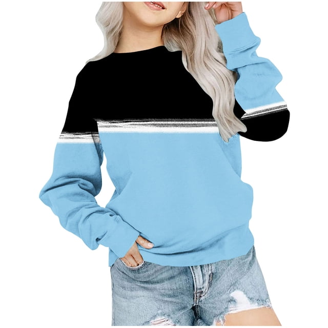 Besolor Chandail en Molleton Surdimensionné pour Filles Automne Décontracté Col Rond Manches Longues Hauts Mode Tenues à Blocs de Couleur