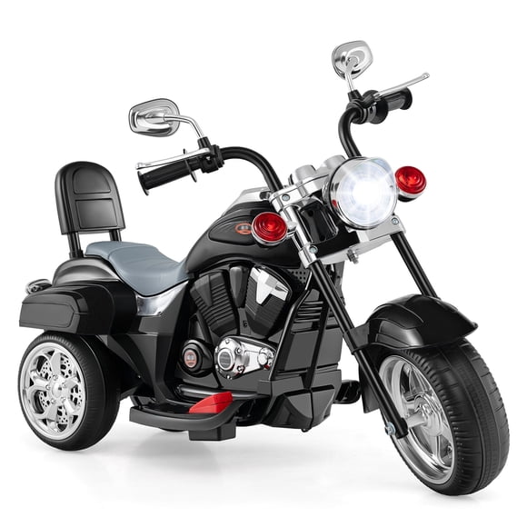 Costway Kids Motorcycle, 6V Battery Powered 3-Wheel Electric Motorcycle for Kids with Horn Black