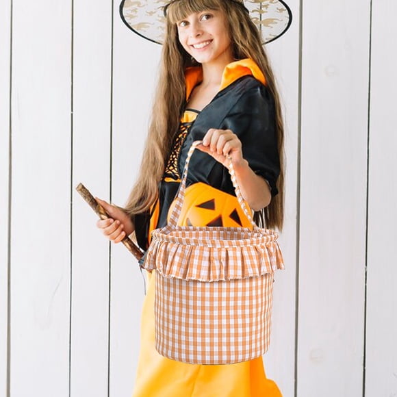 Halloween Gingham Tote Basket New Jute Canvas Bucket Halloween Decoration Gifts