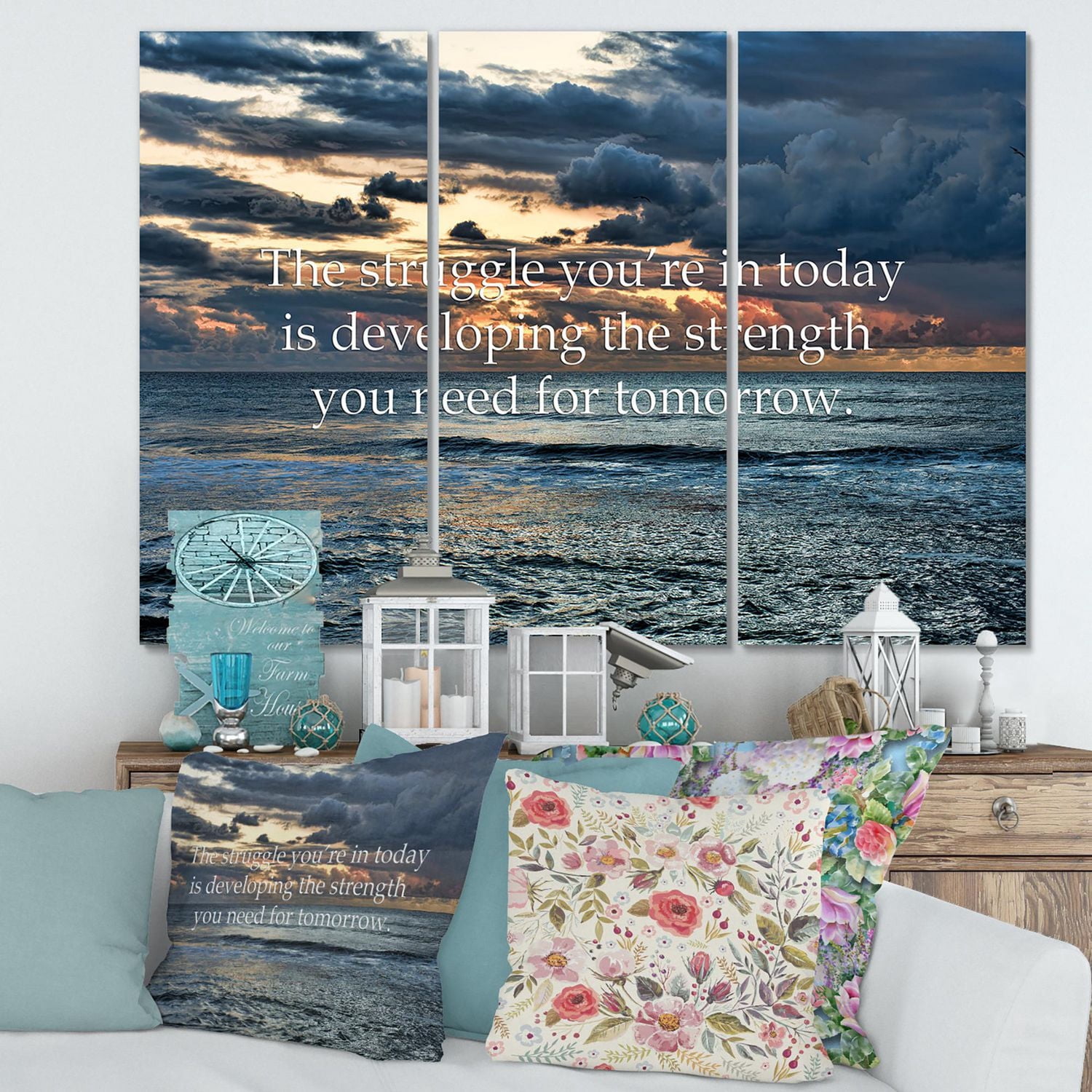 Designart Océan et citation inspirante Art mural sur toile