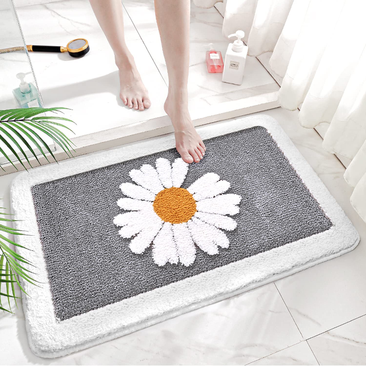 Bathroom Rugs Mat Soft Plush Shower Mats for Bathroom Non-Slip Bath Rugs with Rubber Backing Floor Mat Machine Wash Bath Mat for Bathroom Shower Tub Floor, Water Absorbent,Microfiber ,Gray,20x32''
