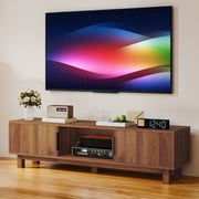 DEXTRUS 59“ Fluted TV Stand for 65" TVs, Modern Living Room Media Console with Adjustable Shelf & Power Outlets, Walnut