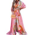 thumbnail image 1 of Bellella Robe Longue pour Femmes Manches 3/4 Robes Maxi Imprimé Floral Robe d'Été Hawaïenne Col en V par-Dessus Femmes Sorties de Plage Rose m, 1 of 3