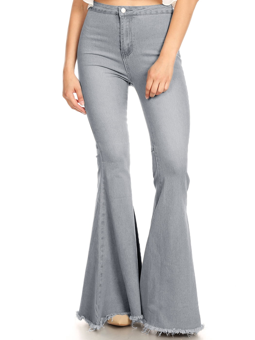Feinuhan Women's Retro High Waist Bell Bottom Jeans, Grey, Small