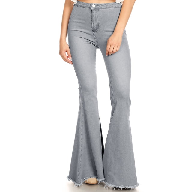 Feinuhan Jeans Rétro Taille Haute à Pattes d'Éléphant pour Femme, Gris, Petit