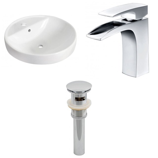 18.25-in. W Drop In White Bathroom Vessel Sink Set For 1 Hole Center Faucet AI-26165