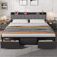 thumbnail image 1 of Kojooin Bed Frame with Storage Headboard, Industrial Full Platform Bed with 2 Large Drawers and Charging Station, Black No Box Spring Needed Bedframe, 1 of 7